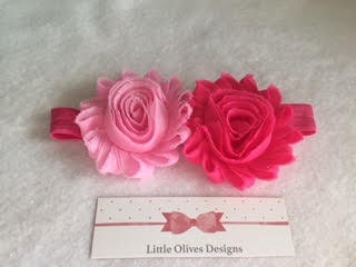 baby pink and hot pink shabby flowers with hot pink headband