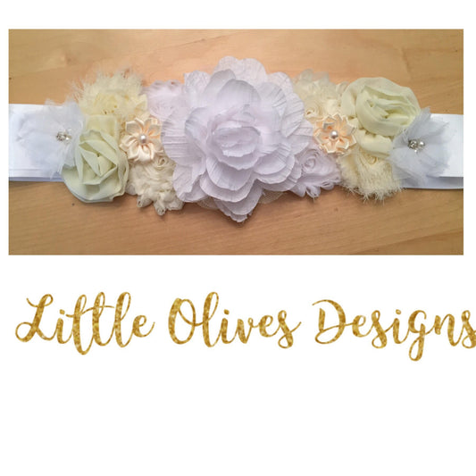 white and ivory maternity sash