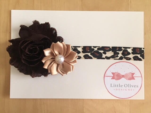 leopard headband with brown and tan flowers