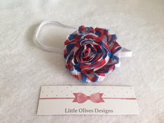 4th of July - red white and blue chevron flower with thin white elastic headband