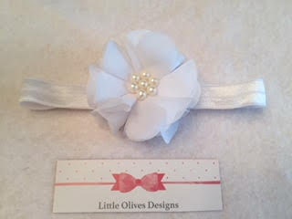 white chiffon flower with white headband
