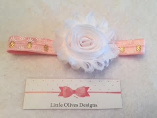 white flower with pink pineapple headband