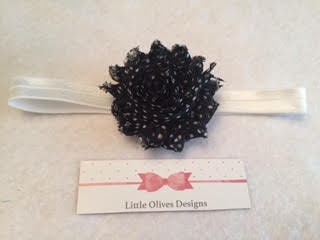 black and white flower with white headband