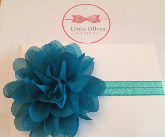 large teal chiffon flower with aqua elastic headband