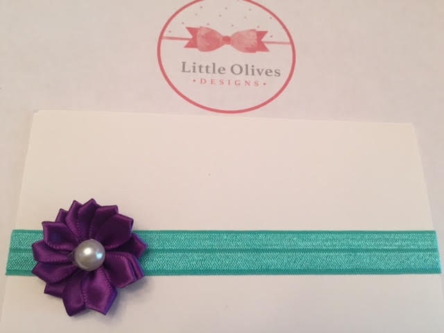 small purple pearl petal flower with aqua headband