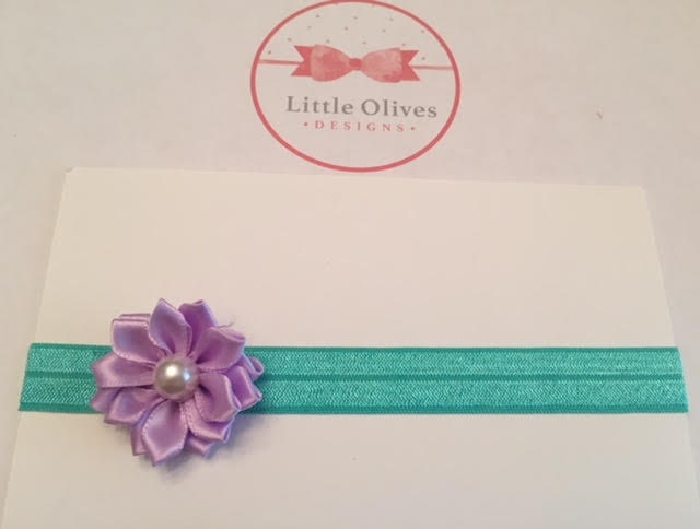 small lavender pearl petal flower with aqua headband