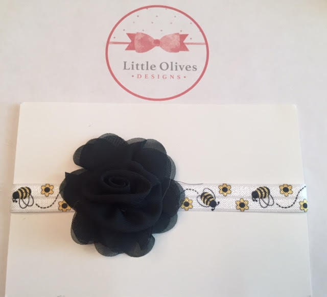 black chiffon rose with bee headband