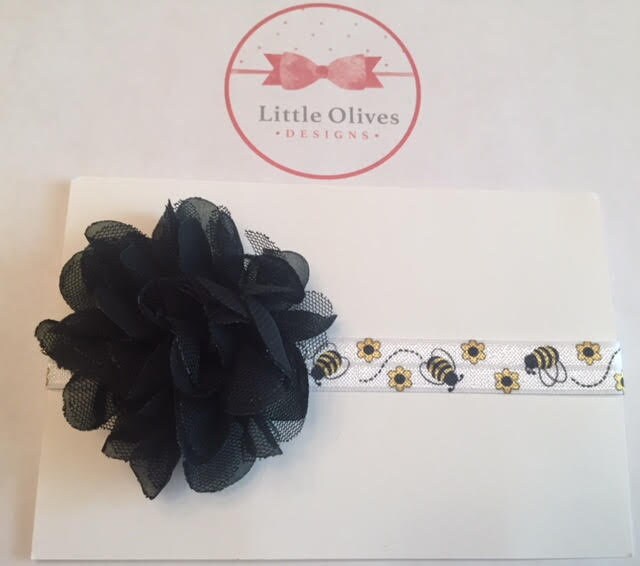 black tulle/chiffon flower with bee headband