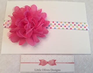pink chiffon and tulle flower with rainbow dots headband