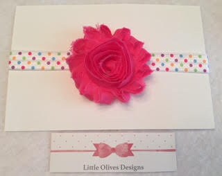 hot pink shabby flower with rainbow dots headband