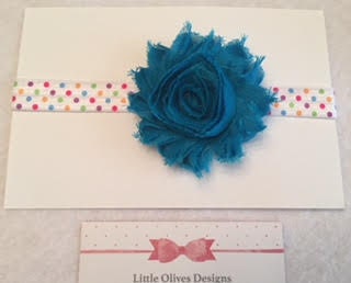 peacock shabby flower with rainbow dots headband