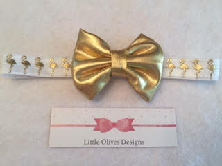 gold bow with gold accent white headband