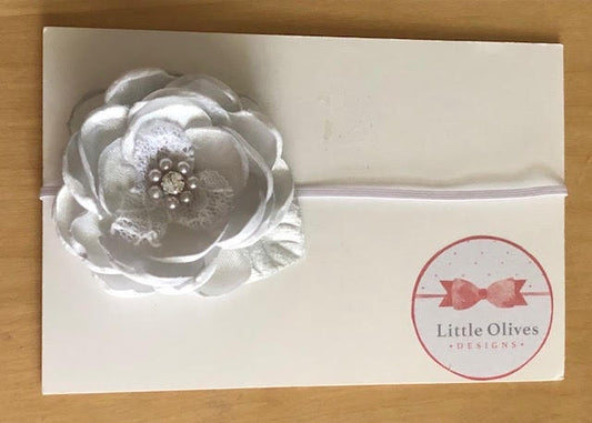 white lacey flower - fancy flower headband