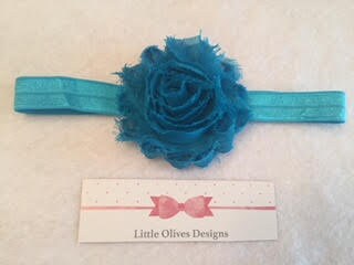 dark aqua - peacock color - shabby flower and elastic headband
