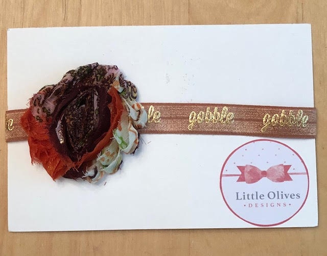 Gobble - brown and floral gobble gobble fall - Thanksgiving headband