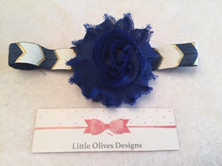 blue shabby flower with white and blue headband