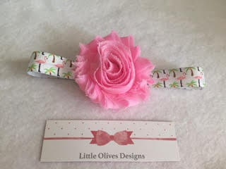 light pink flower with flamingo and palm tree headband