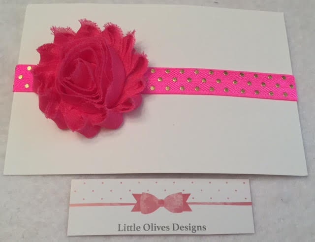 hot pink flower with gold dots headband