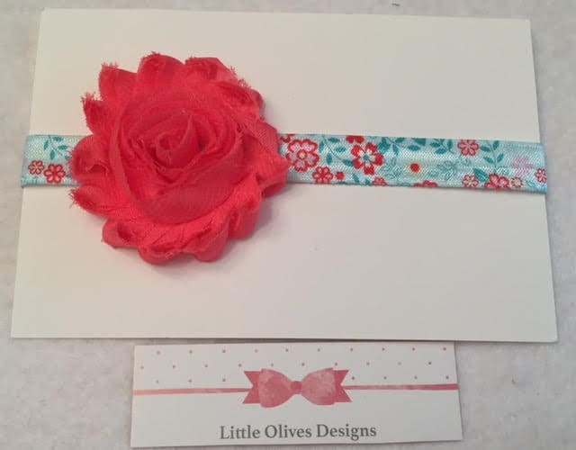 coral flower with multi blue flower headband