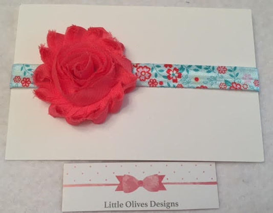 coral flower with multi blue flower headband