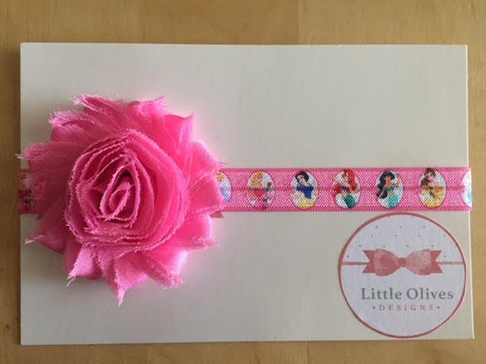 pink Princess inspired headband with pink flower