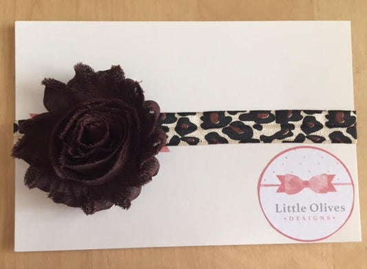 leopard print headband with brown flower