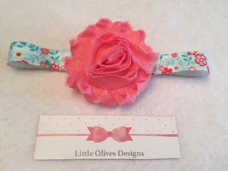 pink flower with multi flower blue headband
