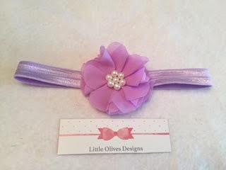 lavender chiffon flower headband with pearl accents
