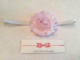 white with pink polka dots skinny elastic headband
