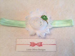 white and mint green headband with palm tree accent