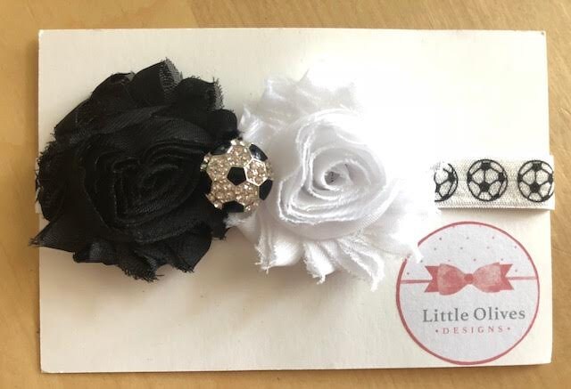 black and white soccer headband with rhinestone center