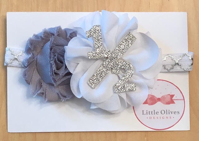 half birthday - gray silver white quartrefoil headband