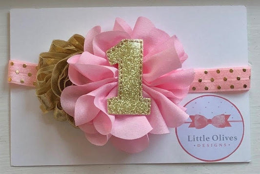 first birthday - gold and pink first birthday headband