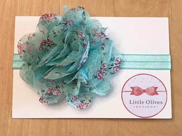 large aqua floral headband