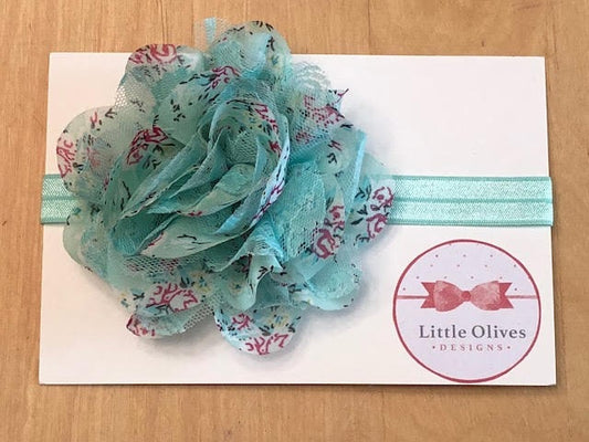 large aqua floral headband