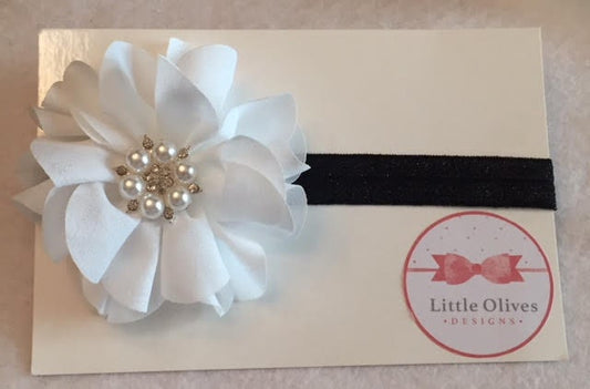 white pearl flower headband