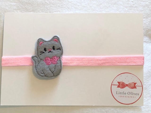 gray kitty on think elastic headband