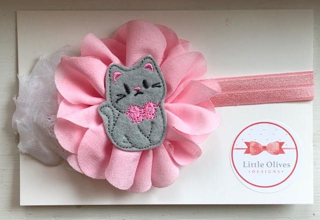 Pink and white gray kitty headband