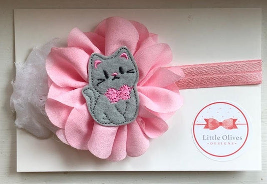Pink and white gray kitty headband