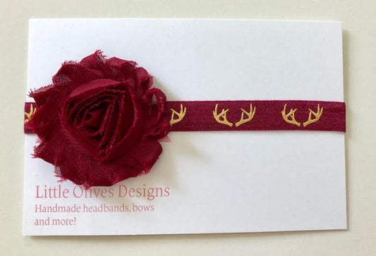 Burgundy and gold antler headband