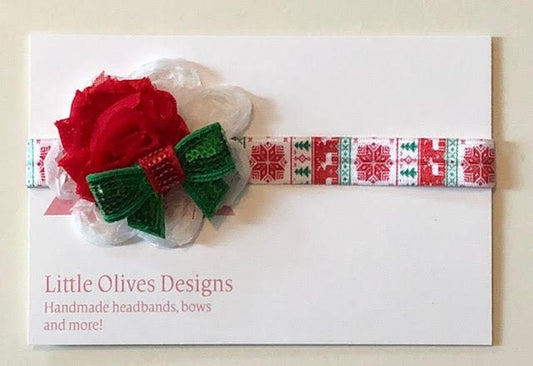 Red and green fair isle headband