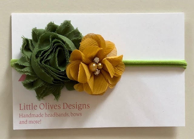 Olive and mustard nylon headband