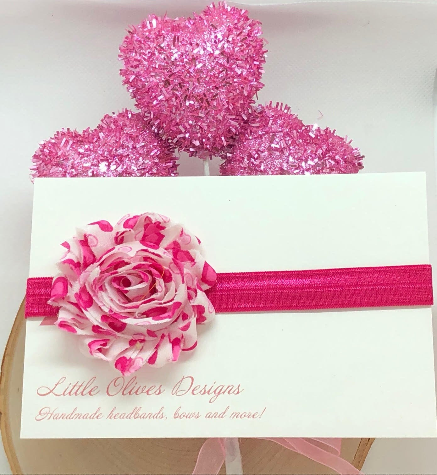 heart flower headband - two choices - elastic Valentine's Day headband