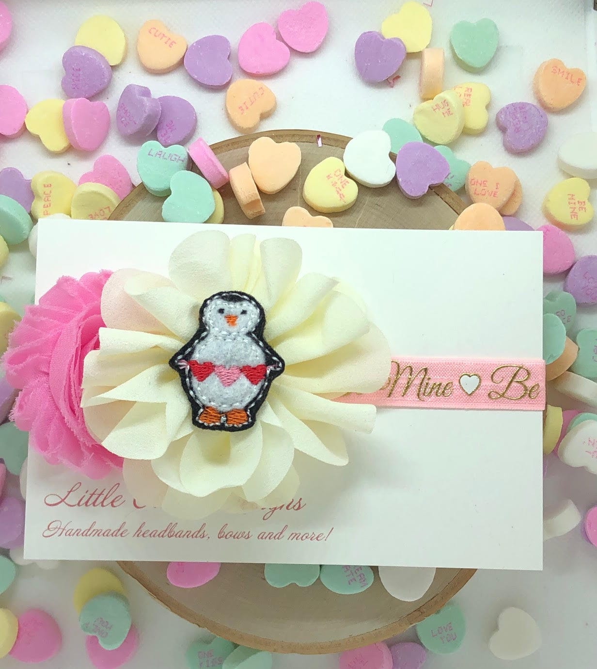 Be mine penguin Valentine's Day pink headband