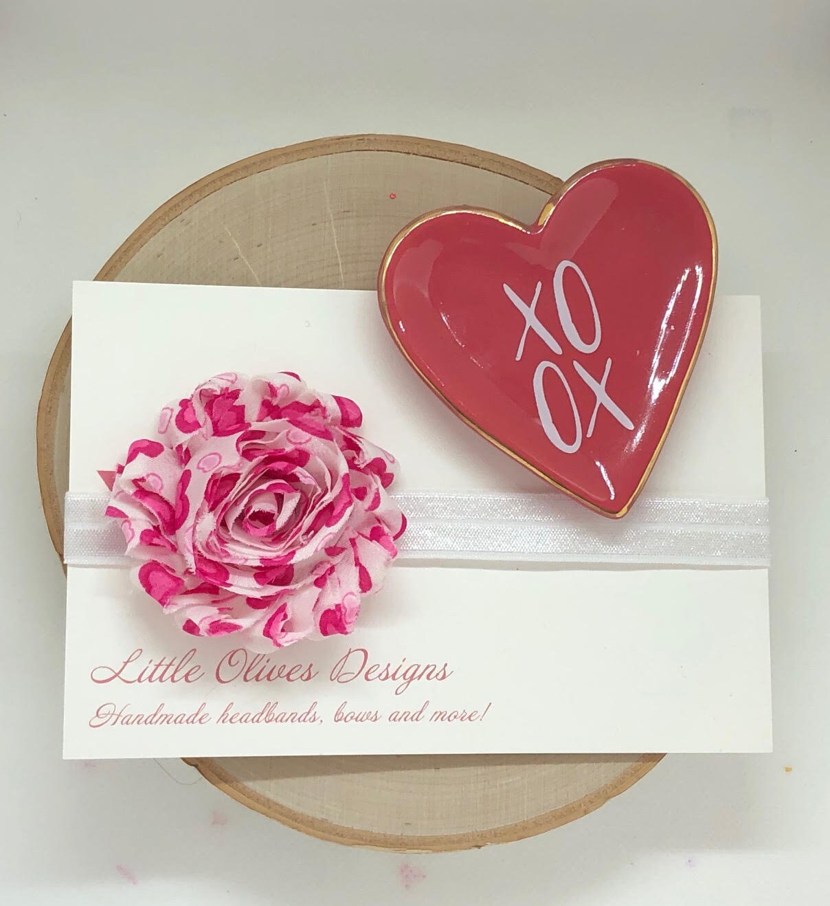 heart flower headband - two choices - elastic Valentine's Day headband