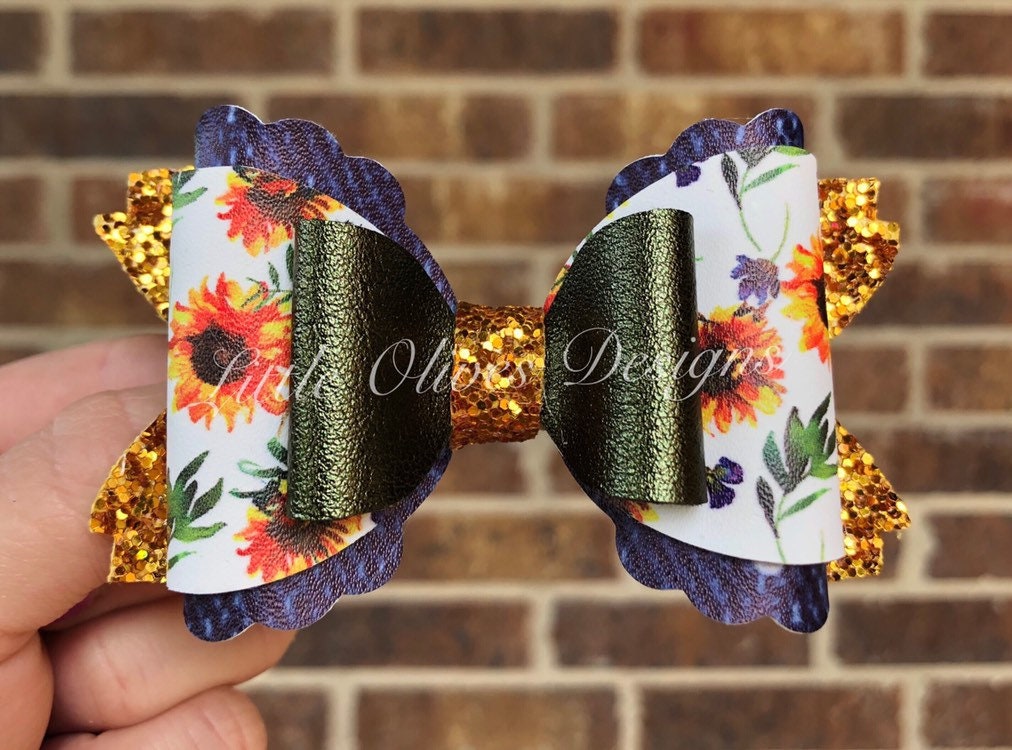 Watercolor sunflower hair bow