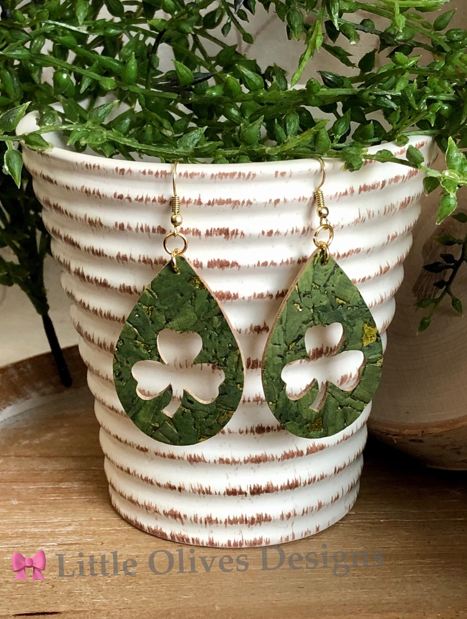 Shamrock earrings - St. Patrick’s Day earrings - green earrings- genuine leather earrings - corn earrings