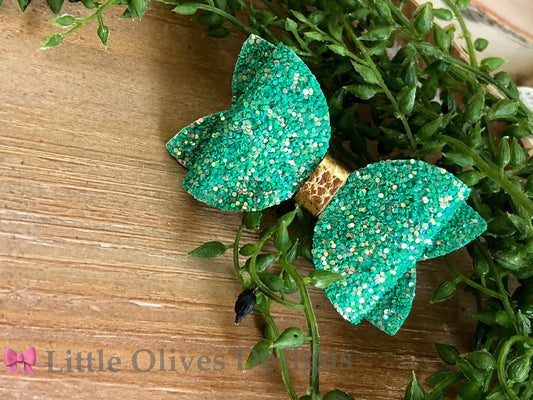 Green gold hair bow - green hair bow - st Patrick’s Day hair bow