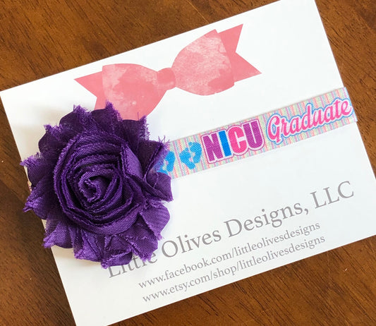 NICU graduate flower headband - you choose flower color - pink or purple