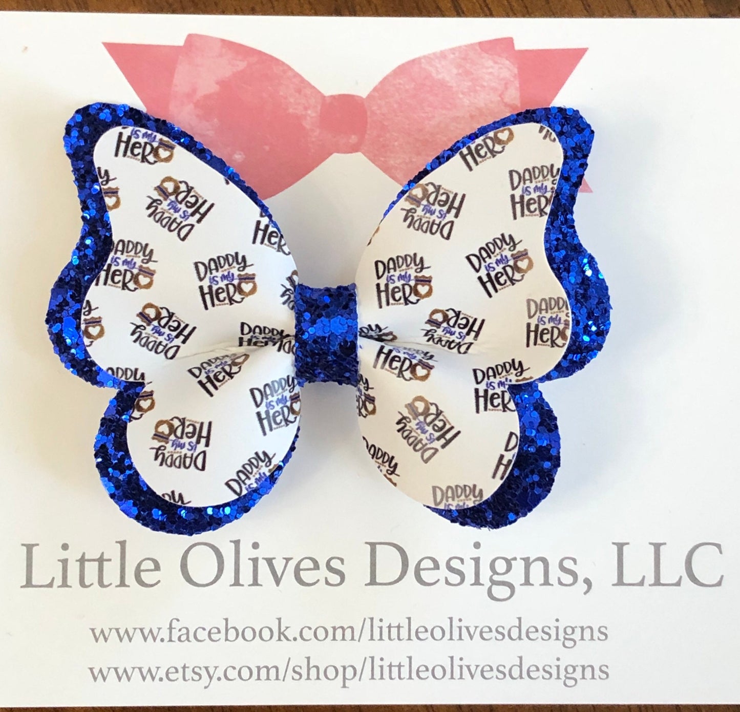 Daddy is my Hero butterfly bow - you choose - police hero or firefighter hero